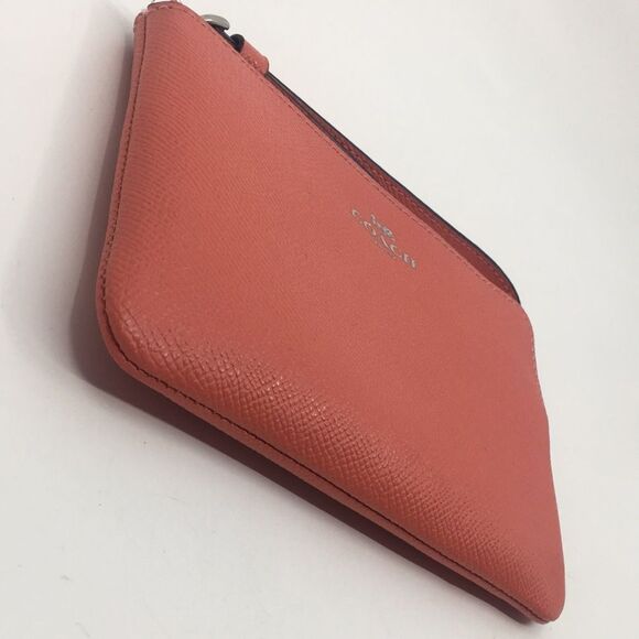 Coach Salmon Pebbled Leather Wristlet with silver tone hardware - Picture 11 of 16